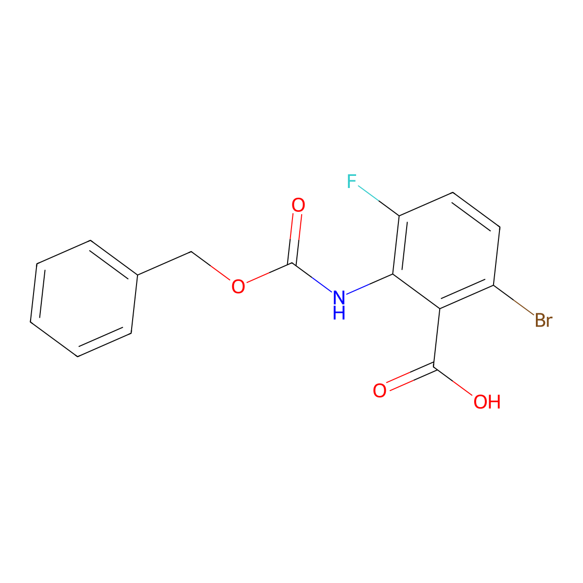 2-{[(Benzyloxy)carbonyl]amino}-6-bromo-3-fluorobenzoic acid molecular structure, CAS 2580205-43-0