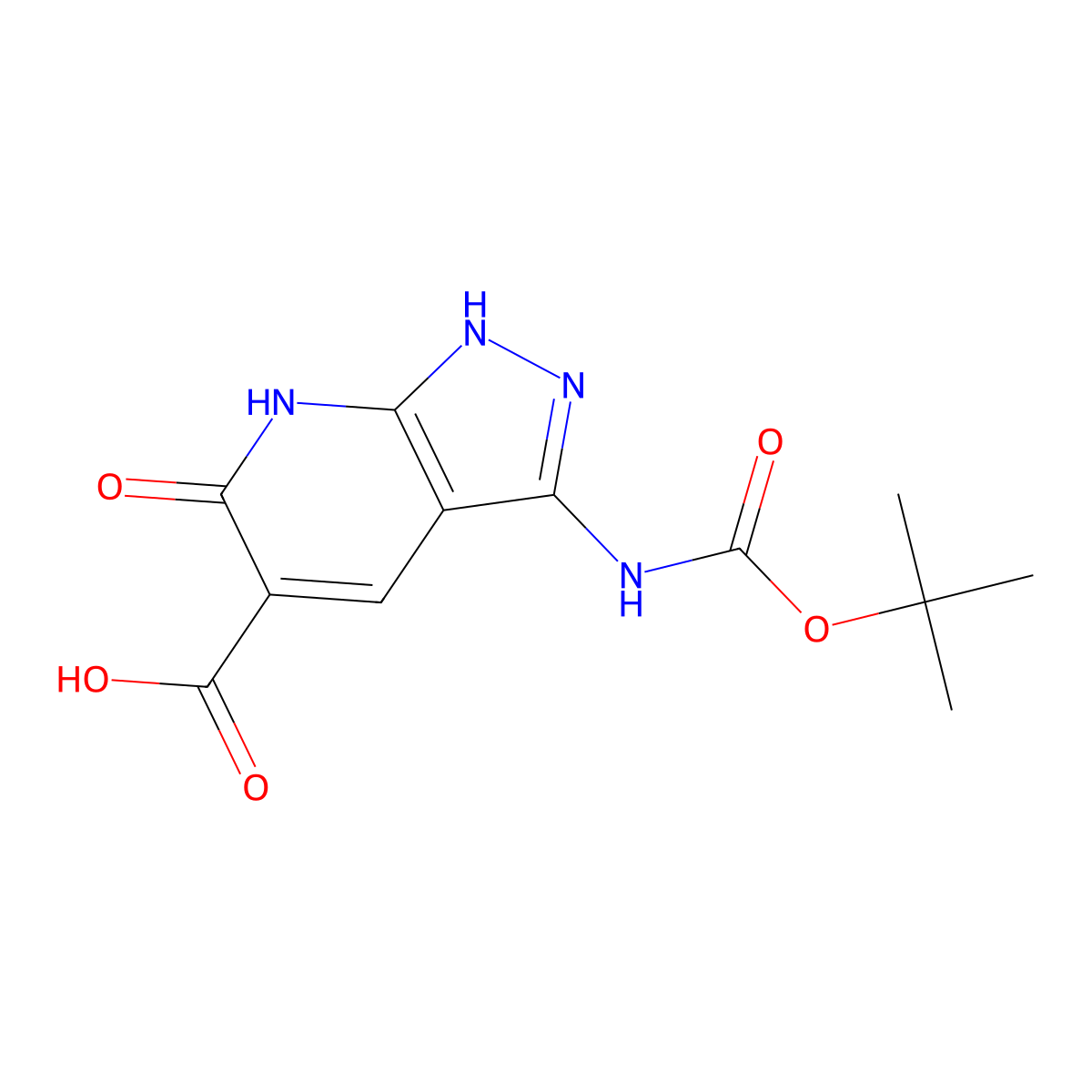 3-{[(tert-butoxy)carbonyl]amino}-6-oxo-1H,6H,7H-pyrazolo[3,4-b]pyridine-5-carboxylic acid molecular structure, CAS 2580205-44-1