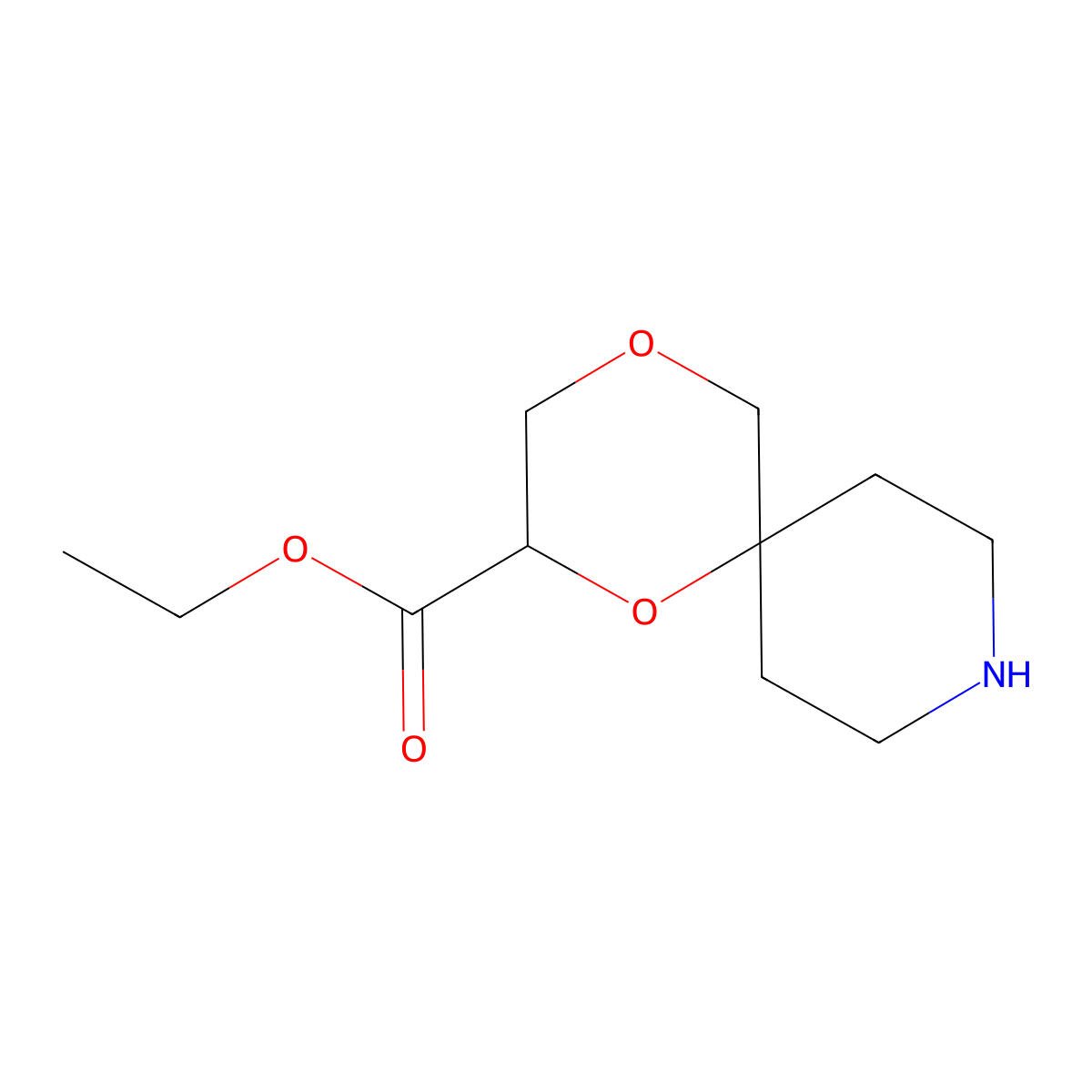 Ethyl 1,4-dioxa-9-azaspiro[5.5]undecane-2-carboxylate molecular structure, CAS 2580205-51-0