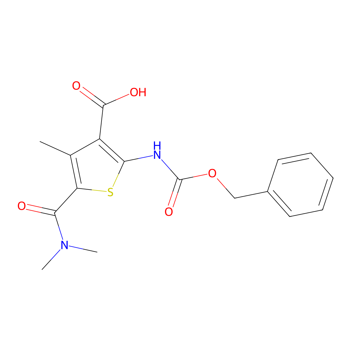 2-{[(Benzyloxy)carbonyl]amino}-5-(dimethylcarbamoyl)-4-methylthiophene-3-carboxylic acid molecular structure, CAS 2580205-65-6