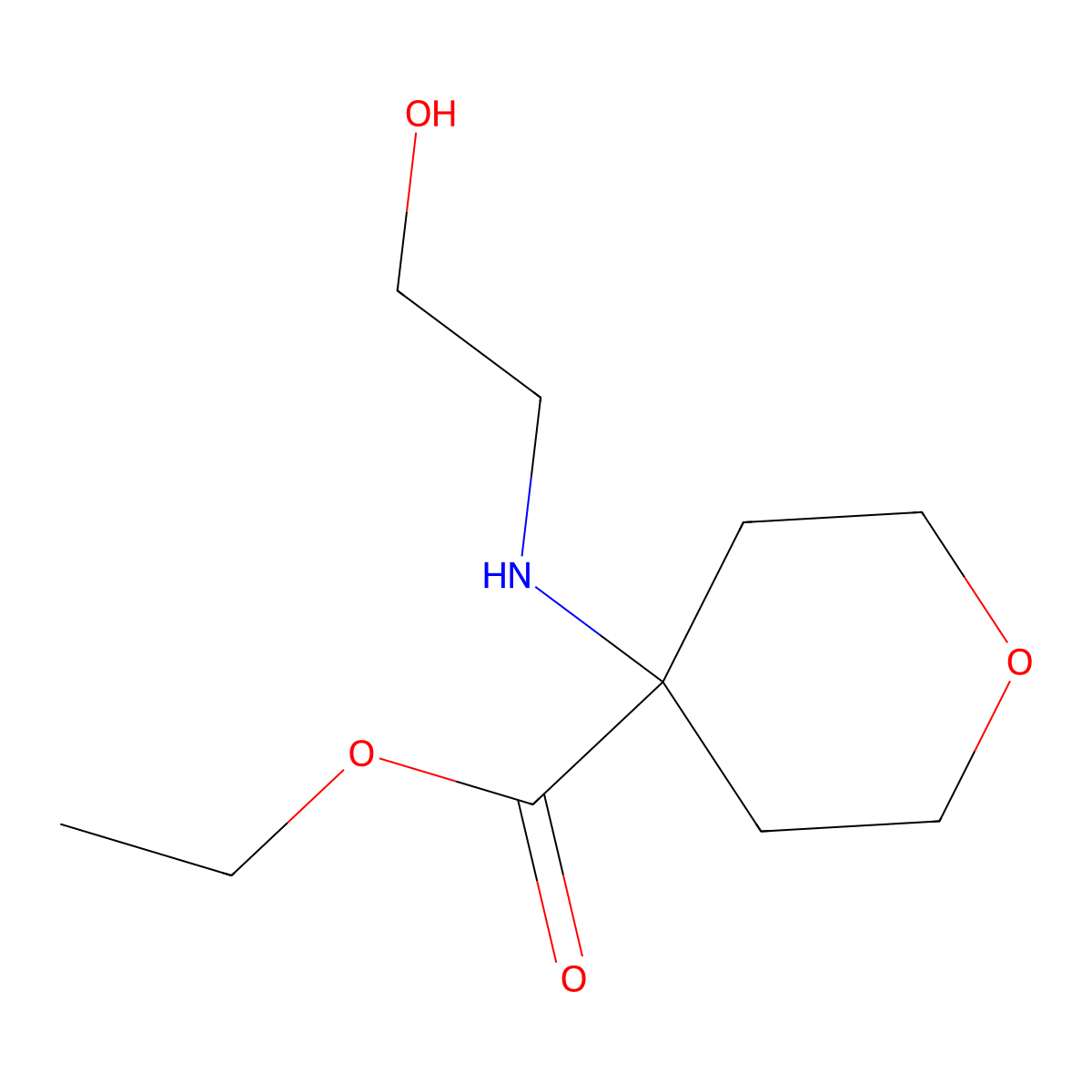 Ethyl 4-[(2-hydroxyethyl)amino]oxane-4-carboxylate molecular structure, CAS 2580205-73-6