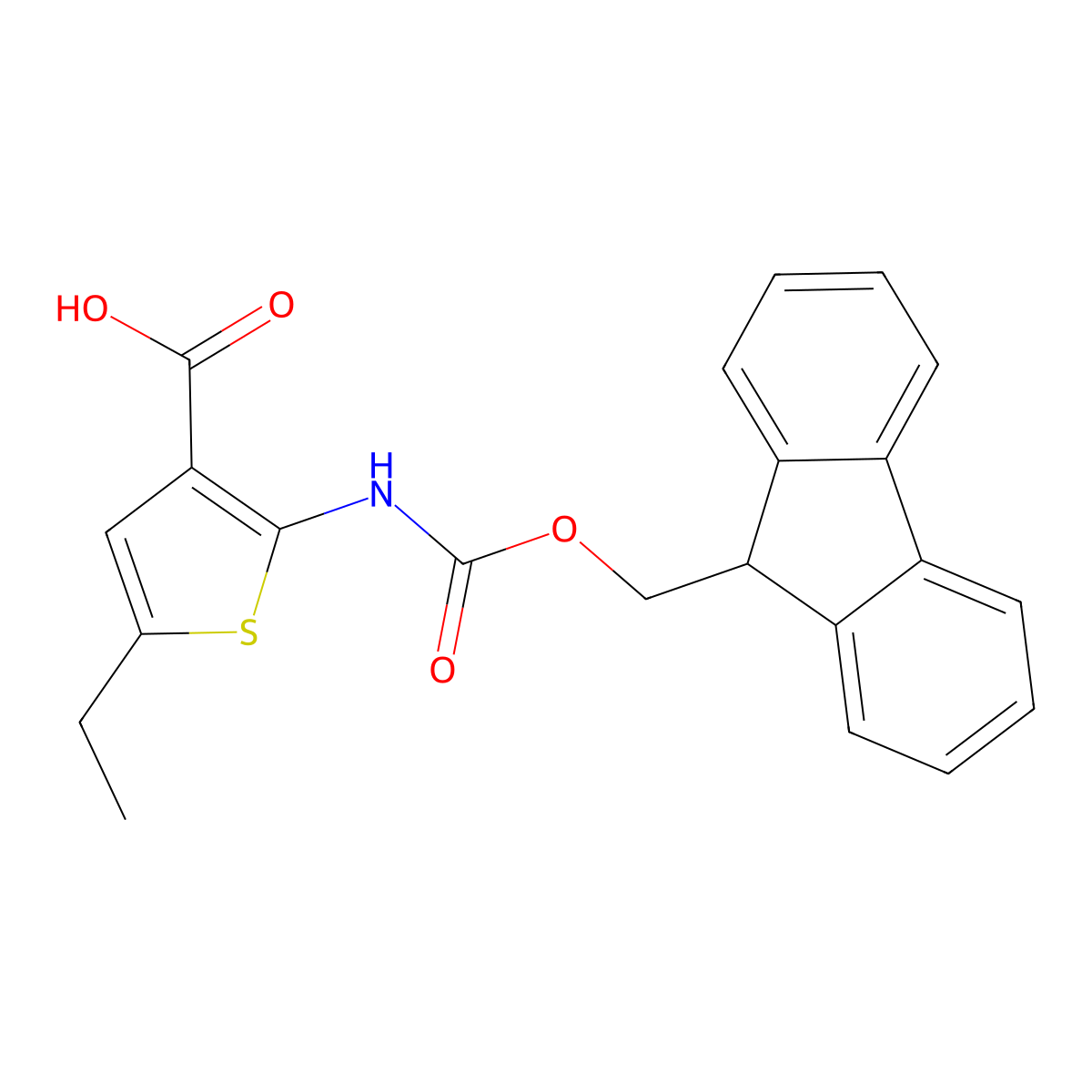 5-ethyl-2-({[(9H-fluoren-9-yl)methoxy]carbonyl}amino)thiophene-3-carboxylic acid molecular structure, CAS 2580205-74-7