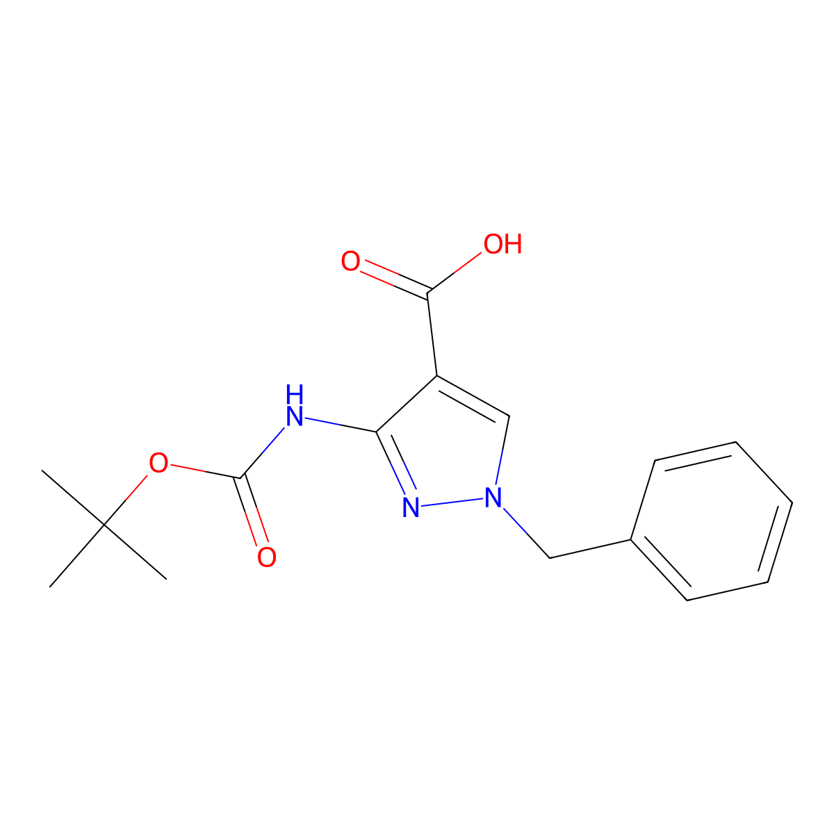 1-Benzyl-3-[(2-methylpropan-2-yl)oxycarbonylamino]pyrazole-4-carboxylic acid molecular structure, CAS 2580206-04-6