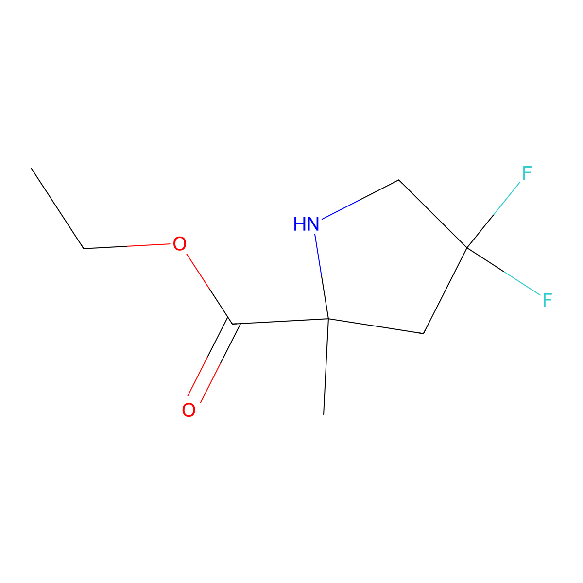 Ethyl 4,4-difluoro-2-methylpyrrolidine-2-carboxylate molecular structure, CAS 2580206-10-4