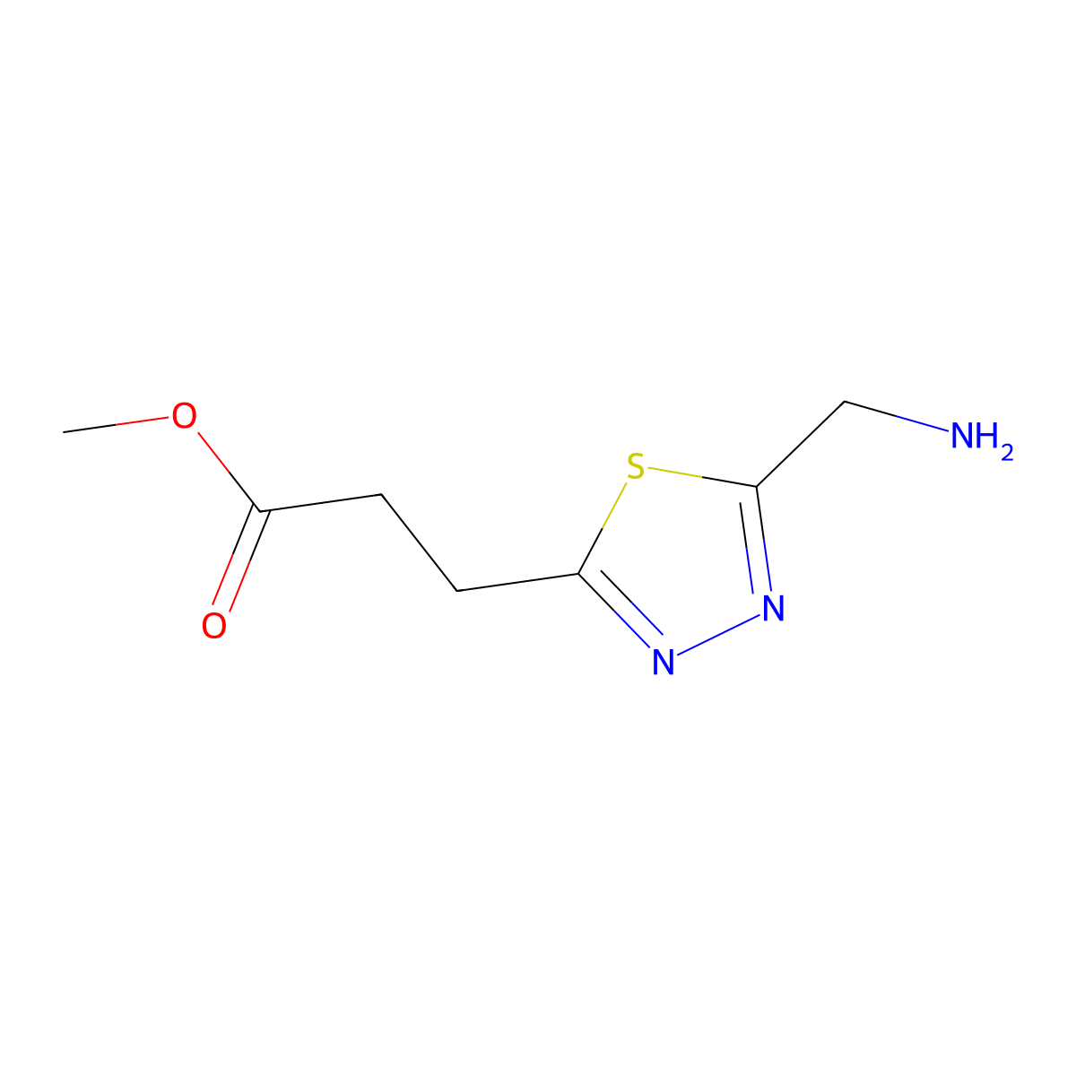Methyl 3-[5-(aminomethyl)-1,3,4-thiadiazol-2-yl]propanoate molecular structure, CAS 2580206-30-8