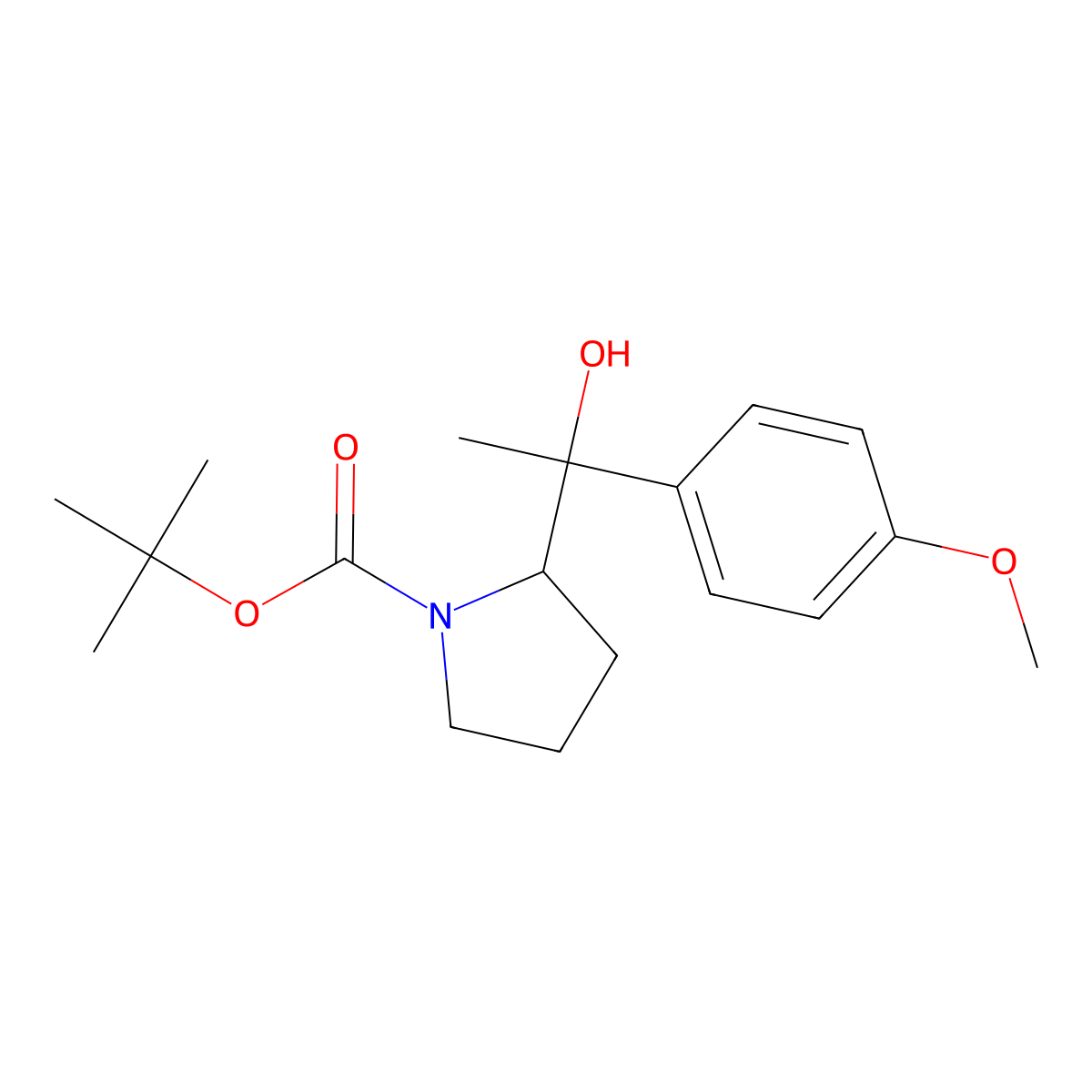Tert-butyl 2-[1-hydroxy-1-(4-methoxyphenyl)ethyl]pyrrolidine-1-carboxylate molecular structure, CAS 2580206-68-2