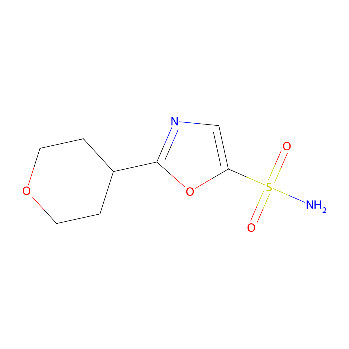 2-(Oxan-4-yl)-1,3-oxazole-5-sulfonamide molecular structure, CAS 2580206-76-2