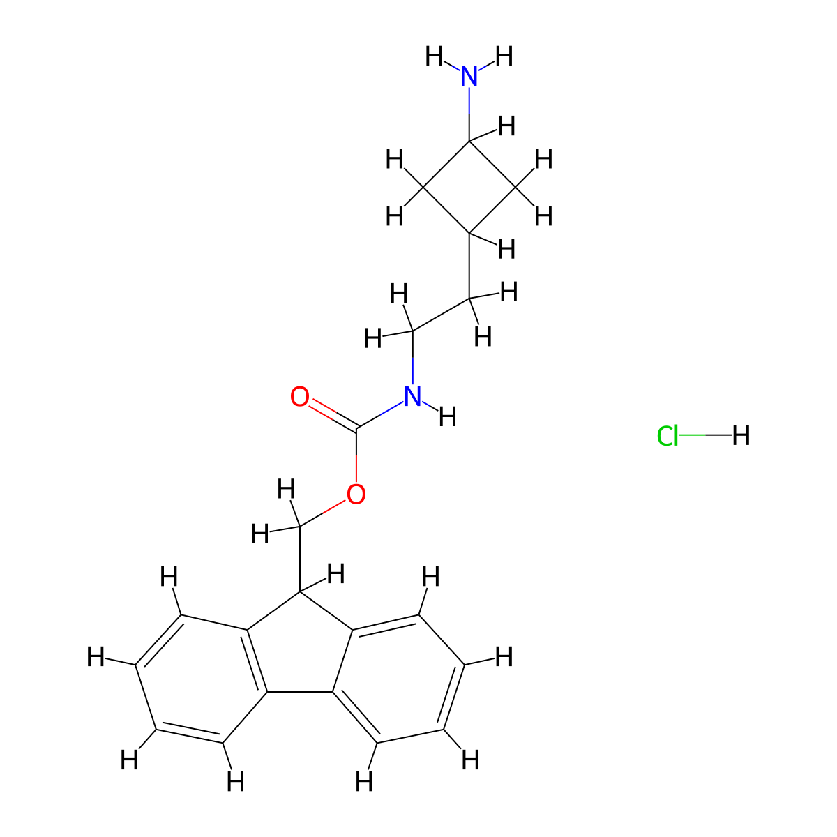 (9H-fluoren-9-yl)methyl N-[2-(3-aminocyclobutyl)ethyl]carbamate hydrochloride molecular structure, CAS 2580206-88-6