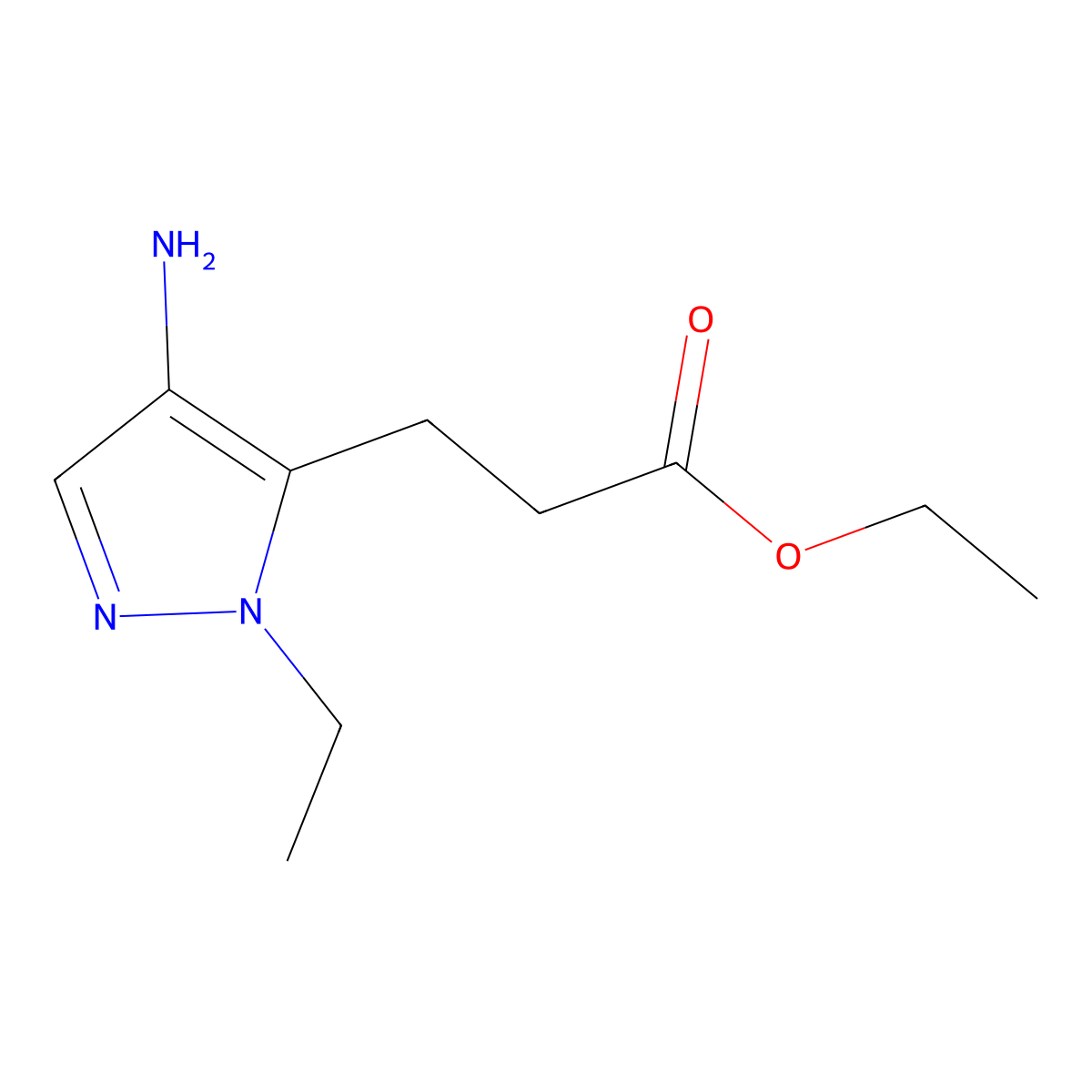 ethyl 3-(4-amino-1-ethyl-1H-pyrazol-5-yl)propanoate molecular structure, CAS 2580206-90-0