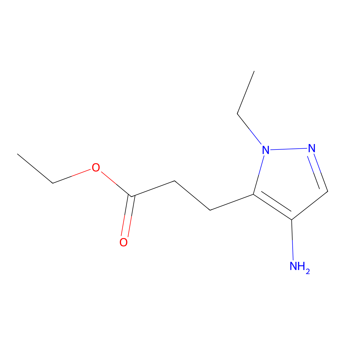 ethyl 3-(4-amino-1-ethyl-1H-pyrazol-5-yl)propanoate molecular structure, CAS 2580206-90-0
