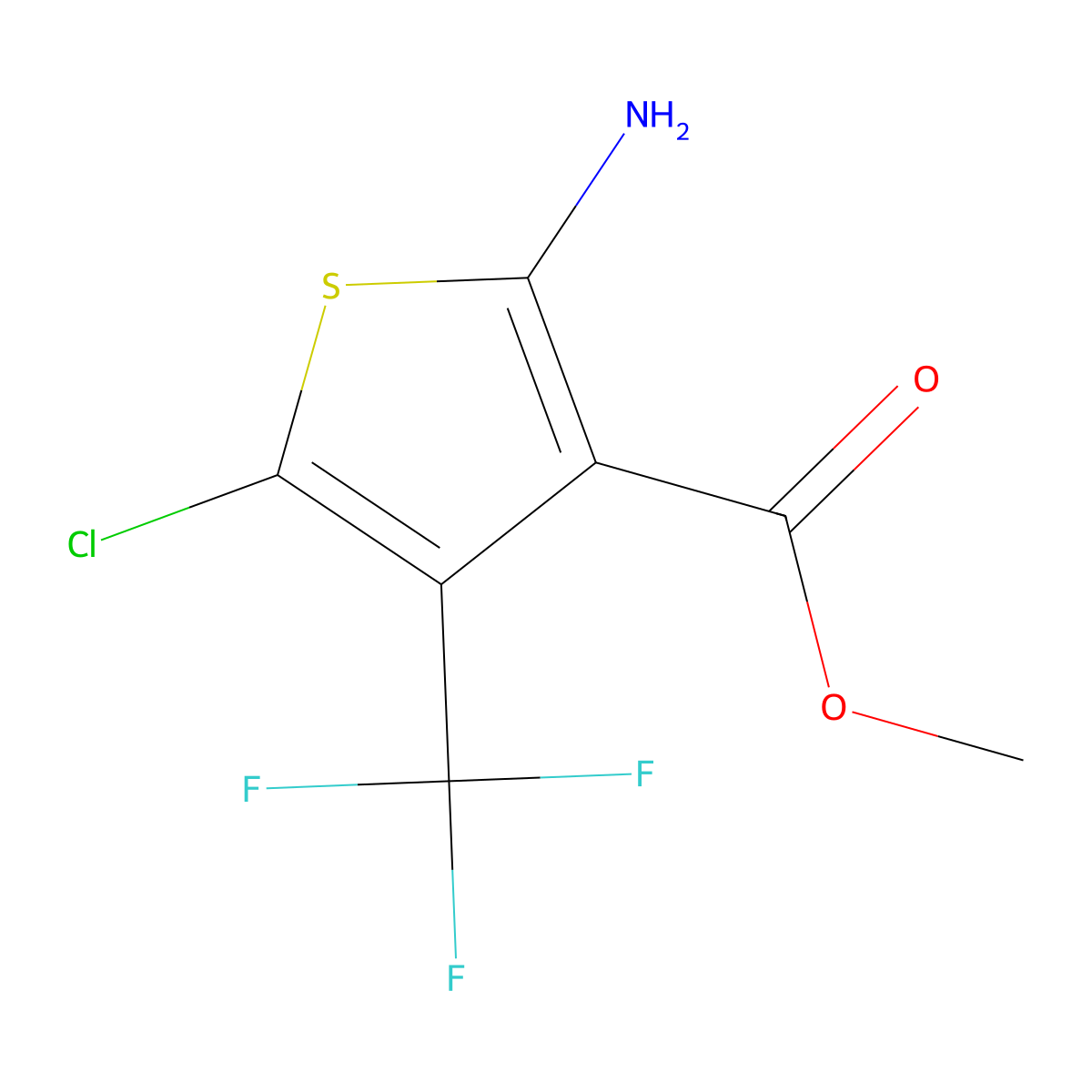 Methyl 2-amino-5-chloro-4-(trifluoromethyl)thiophene-3-carboxylate molecular structure, CAS 2580207-20-9