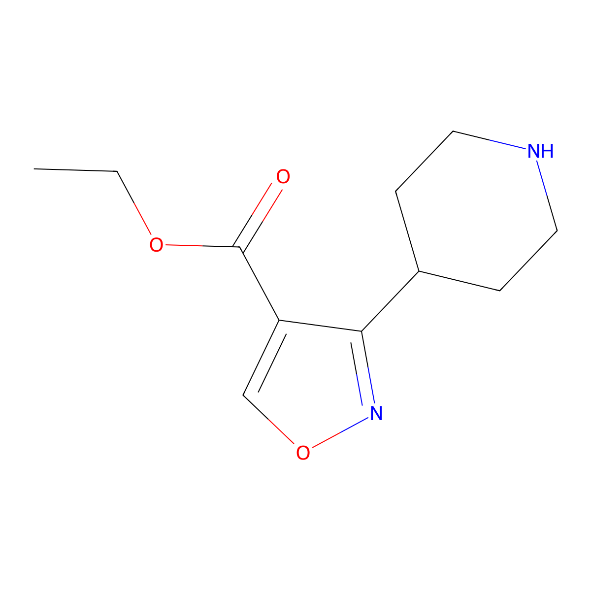 Ethyl 3-(piperidin-4-yl)-1,2-oxazole-4-carboxylate molecular structure, CAS 2580207-30-1