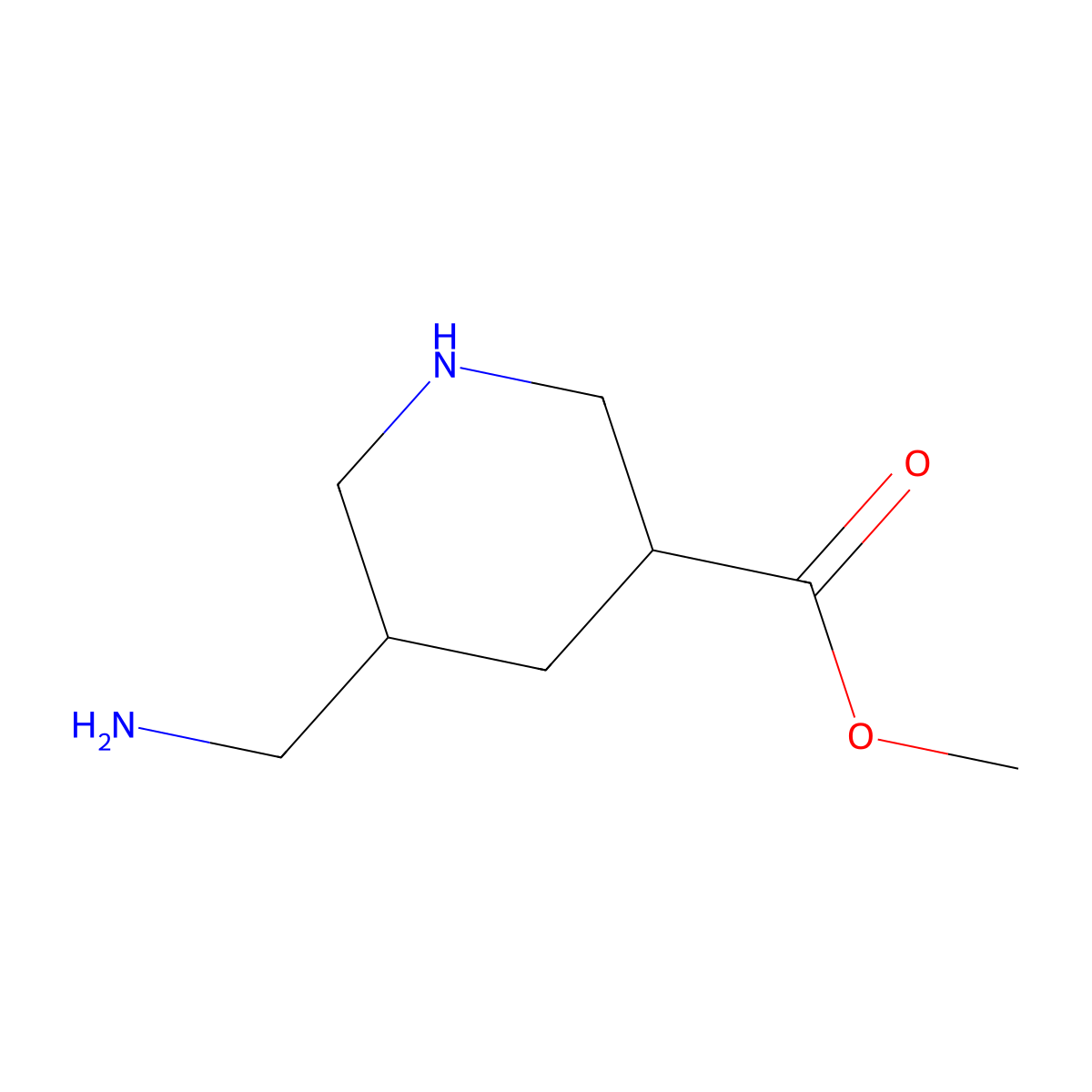Methyl 5-(aminomethyl)piperidine-3-carboxylate molecular structure, CAS 2580207-45-8
