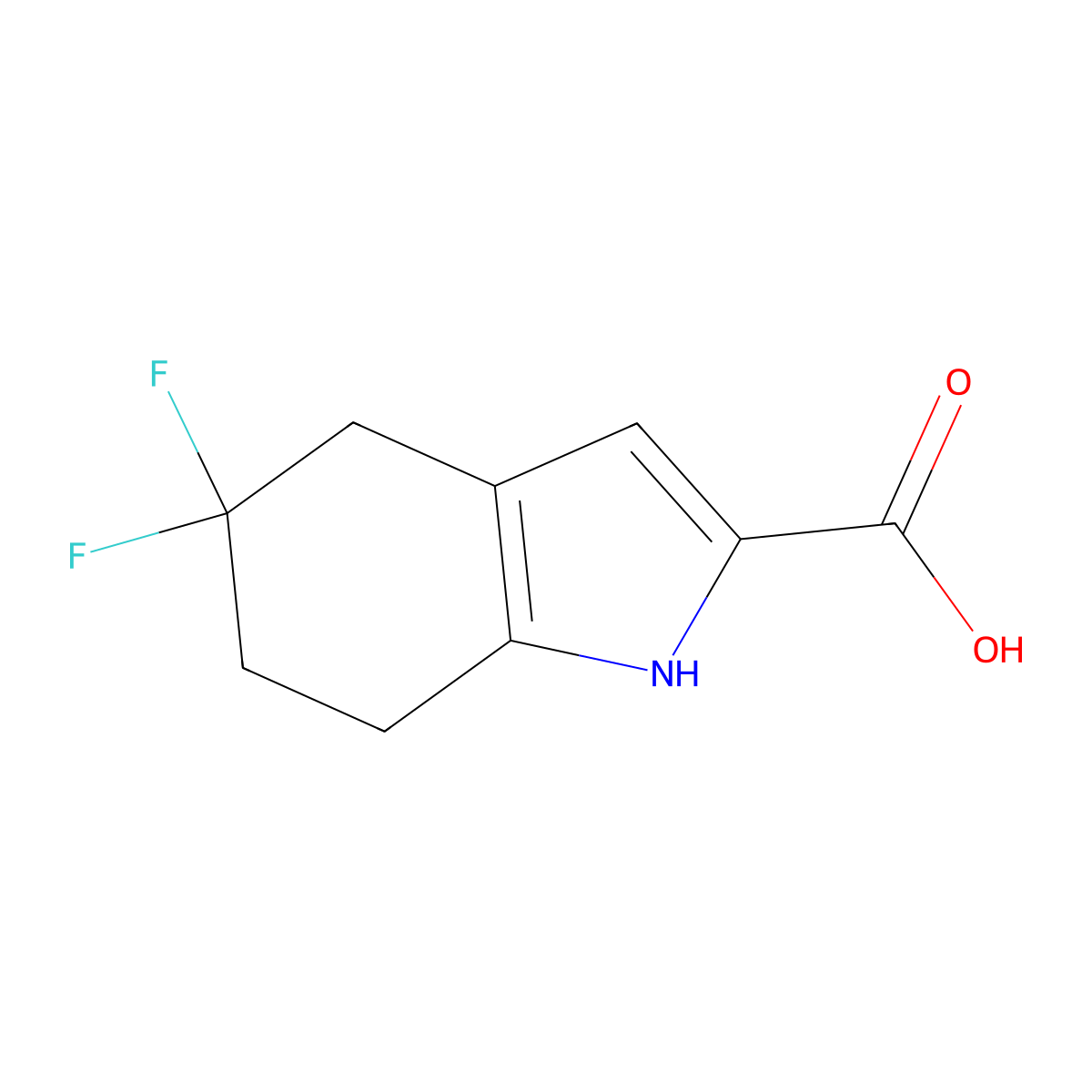 5,5-difluoro-4,5,6,7-tetrahydro-1H-indole-2-carboxylicacid molecular structure, CAS 2580207-75-4