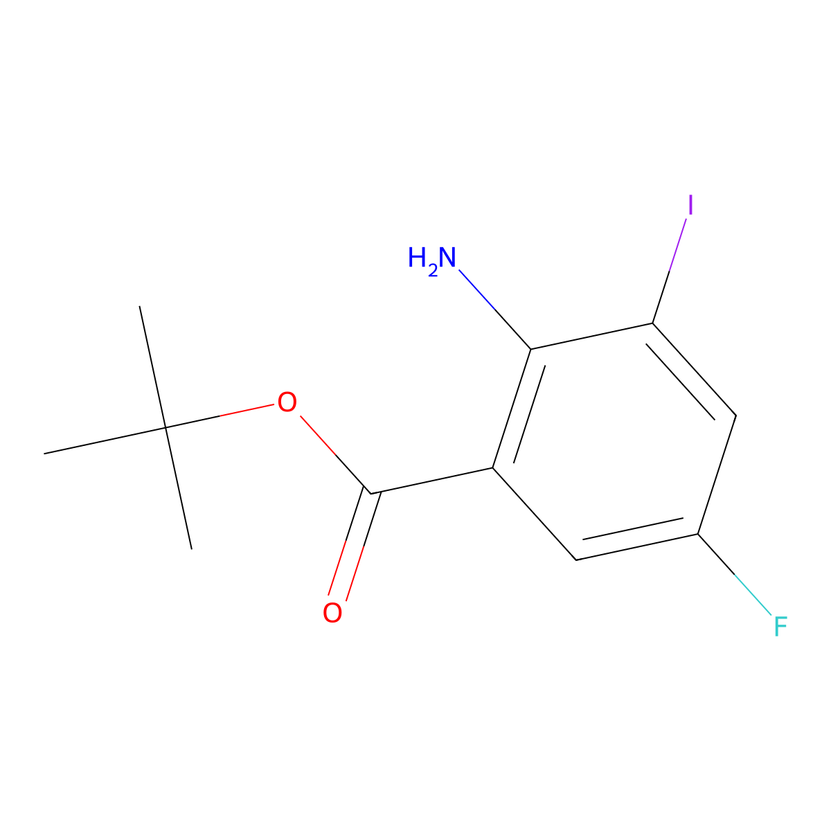 Tert-butyl 2-amino-5-fluoro-3-iodobenzoate molecular structure, CAS 2580207-76-5