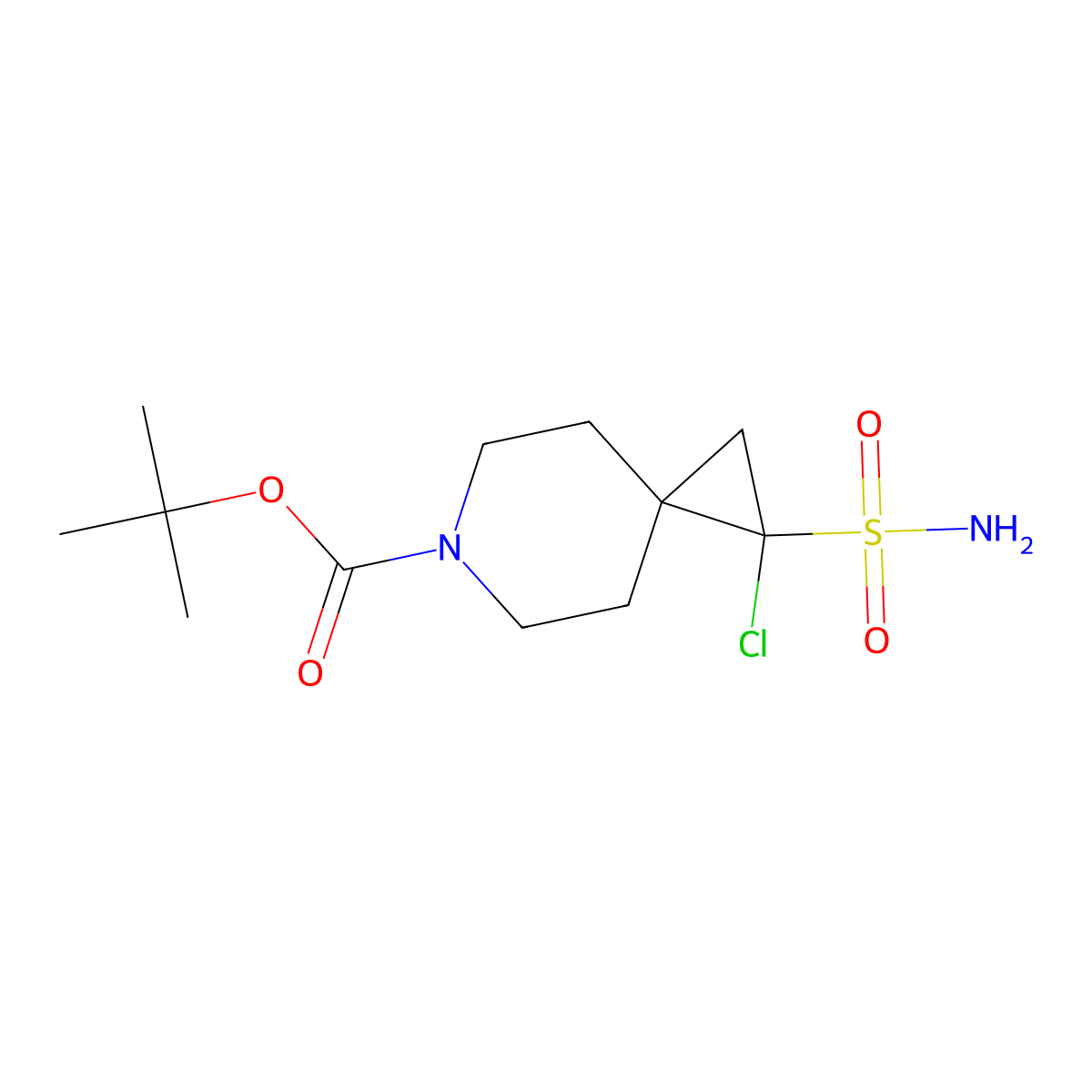 Tert-butyl 1-chloro-1-sulfamoyl-6-azaspiro[2.5]octane-6-carboxylate molecular structure, CAS 2580207-87-8