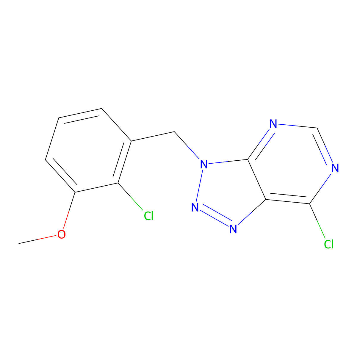 7-chloro-3-[(2-chloro-3-methoxyphenyl)methyl]-3H-[1,2,3]triazolo[4,5-d]pyrimidine molecular structure, CAS 2580208-01-9