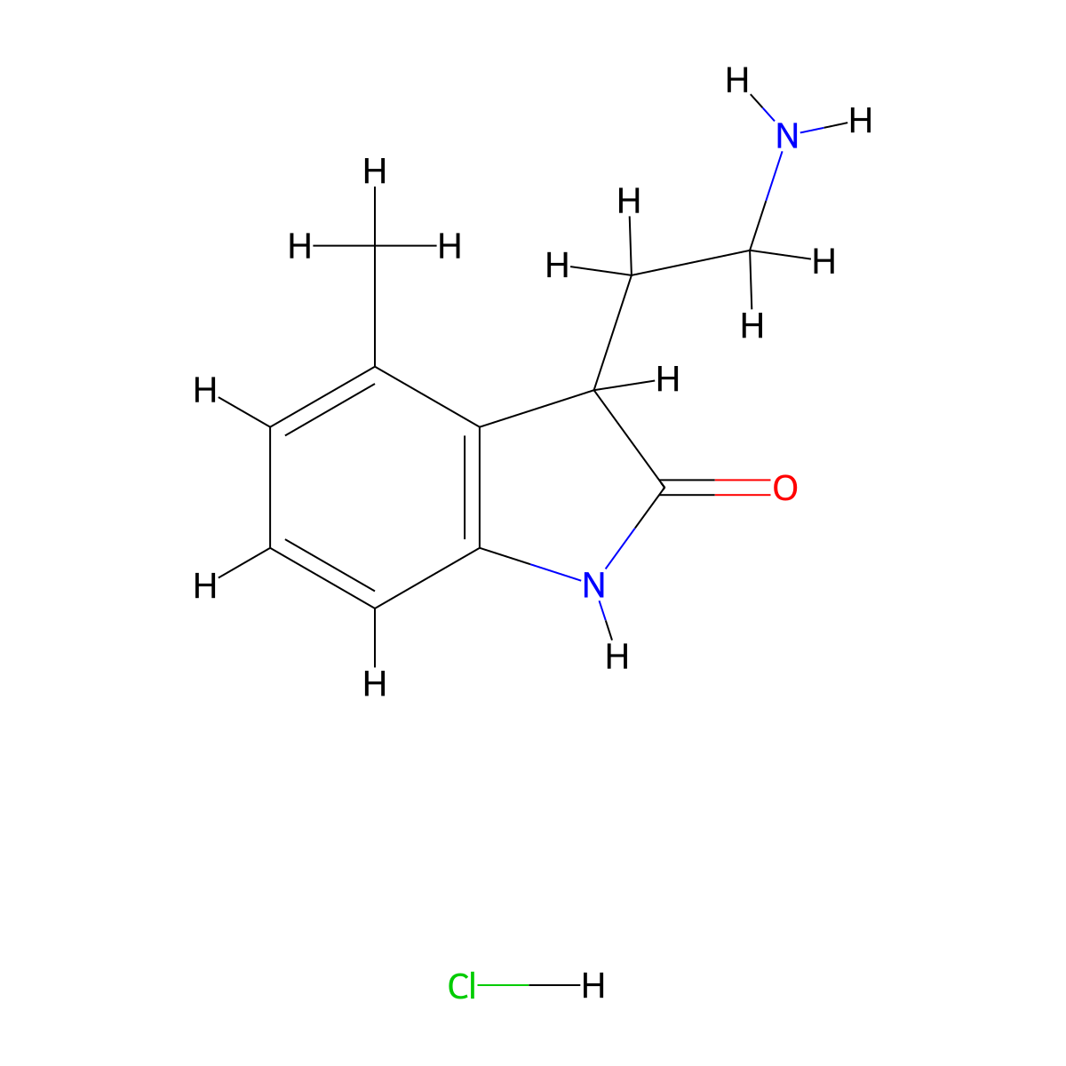 3-(2-Aminoethyl)-4-methyl-1,3-dihydroindol-2-one;hydrochloride molecular structure, CAS 2580208-57-5