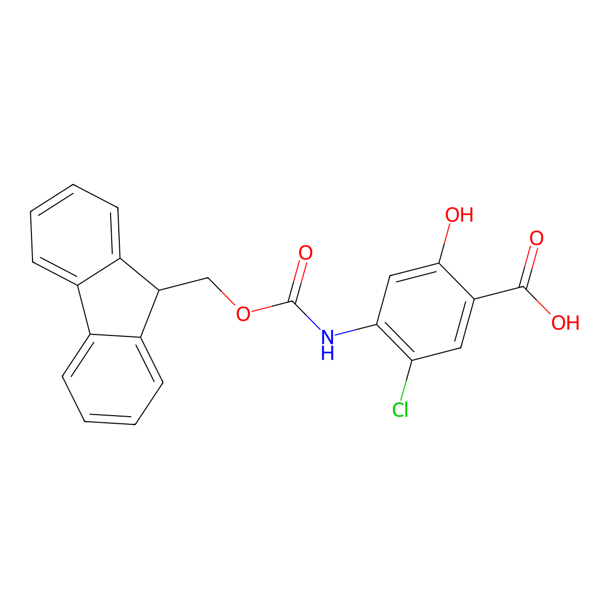 5-chloro-4-({[(9H-fluoren-9-yl)methoxy]carbonyl}amino)-2-hydroxybenzoic acid molecular structure, CAS 2580208-68-8