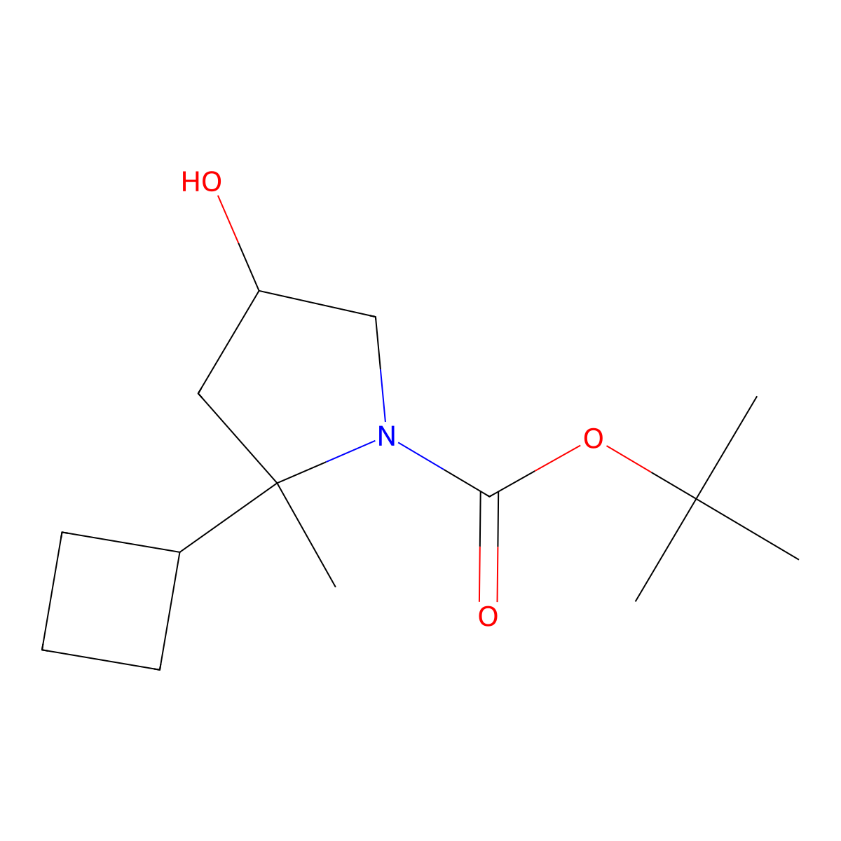 Tert-butyl 2-cyclobutyl-4-hydroxy-2-methylpyrrolidine-1-carboxylate molecular structure, CAS 2580208-76-8