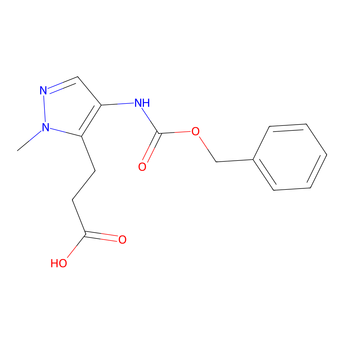 3-(4-{[(benzyloxy)carbonyl]amino}-1-methyl-1H-pyrazol-5-yl)propanoic acid molecular structure, CAS 2580208-77-9