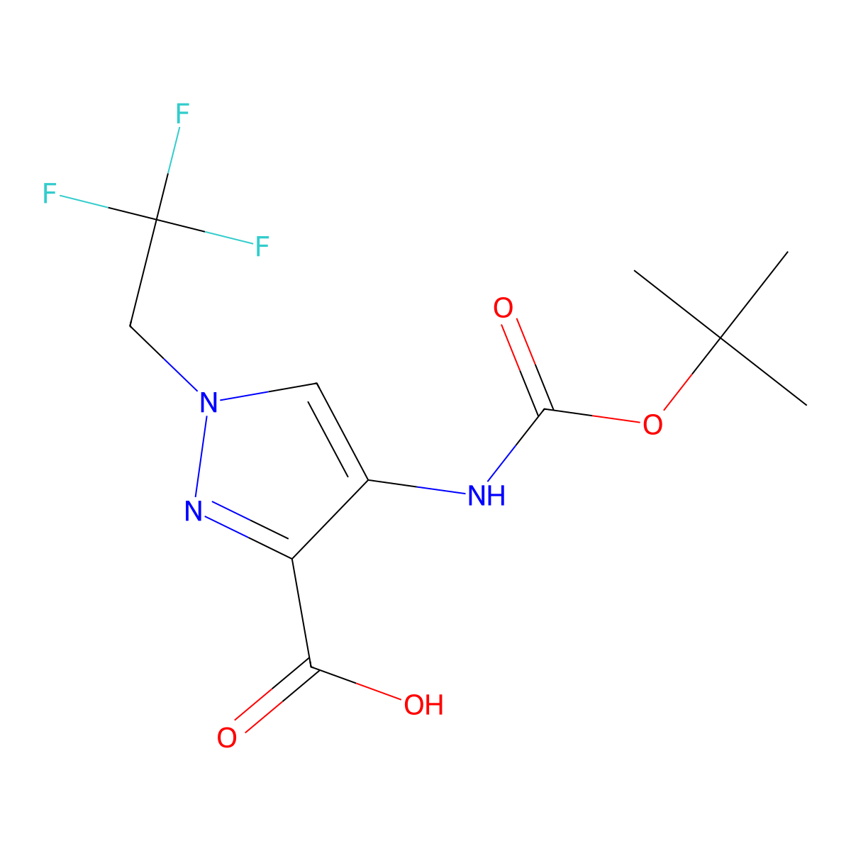 4-{[(tert-butoxy)carbonyl]amino}-1-(2,2,2-trifluoroethyl)-1H-pyrazole-3-carboxylic acid molecular structure, CAS 2580208-81-5