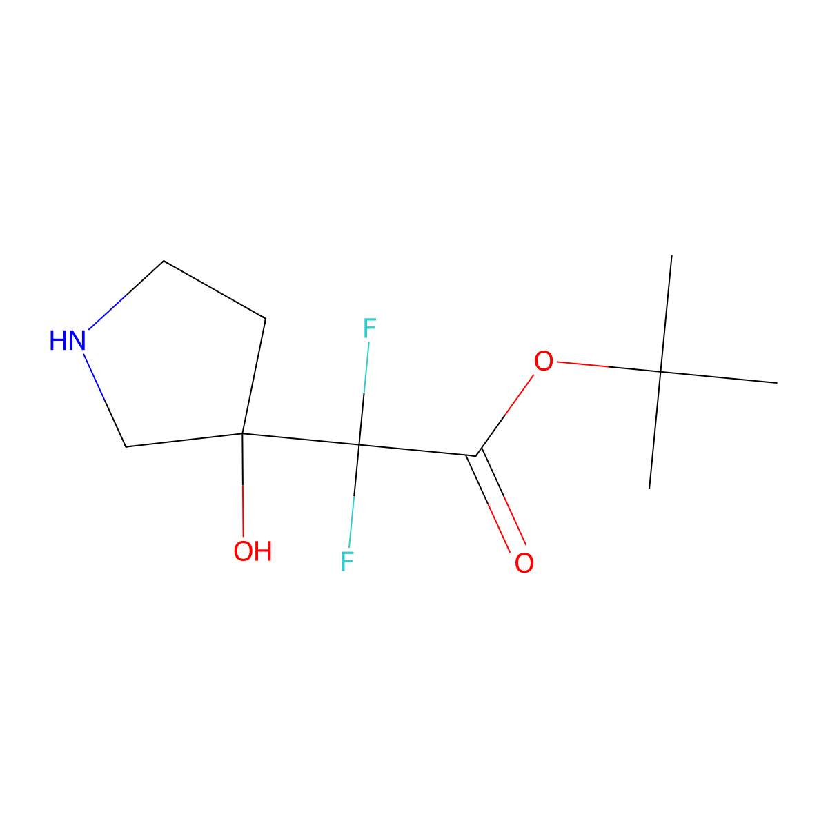 Tert-butyl 2,2-difluoro-2-(3-hydroxypyrrolidin-3-yl)acetate molecular structure, CAS 2580208-92-8