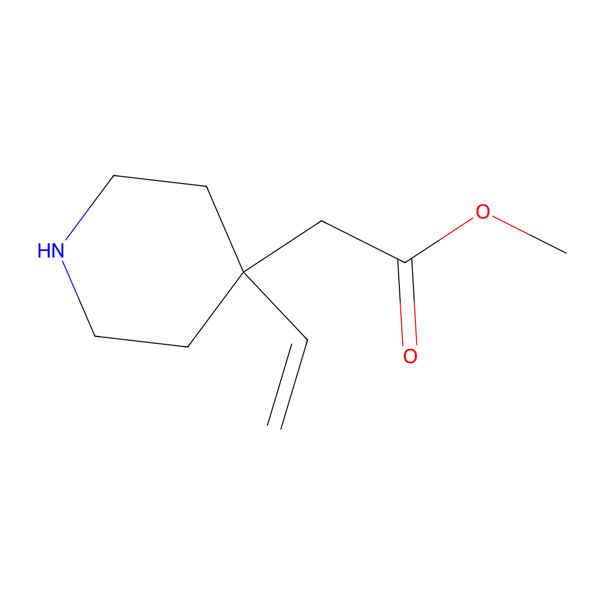 Methyl 2-(4-ethenylpiperidin-4-yl)acetate molecular structure, CAS 2580208-97-3