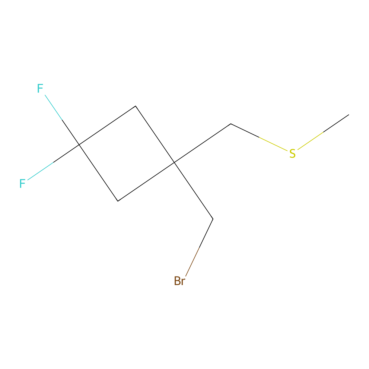 1-(Bromomethyl)-3,3-difluoro-1-[(methylsulfanyl)methyl]cyclobutane molecular structure, CAS 2580209-06-7