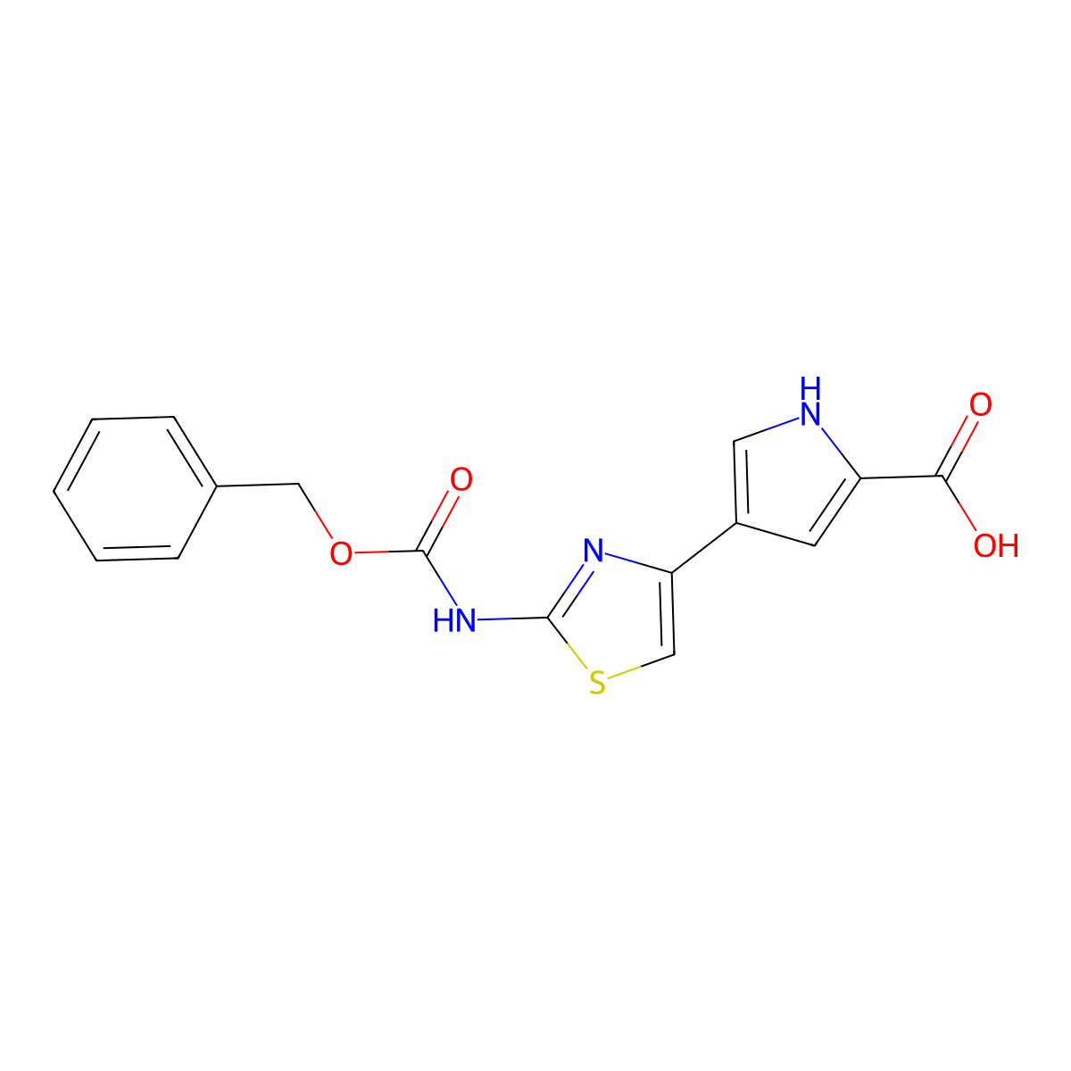 4-(2-{[(benzyloxy)carbonyl]amino}-1,3-thiazol-4-yl)-1H-pyrrole-2-carboxylic acid molecular structure, CAS 2580209-07-8