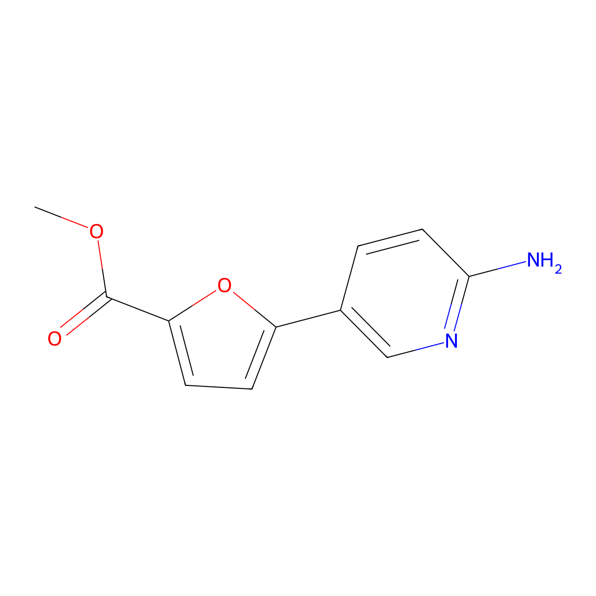 Methyl 5-(6-aminopyridin-3-yl)furan-2-carboxylate molecular structure, CAS 2580209-13-6