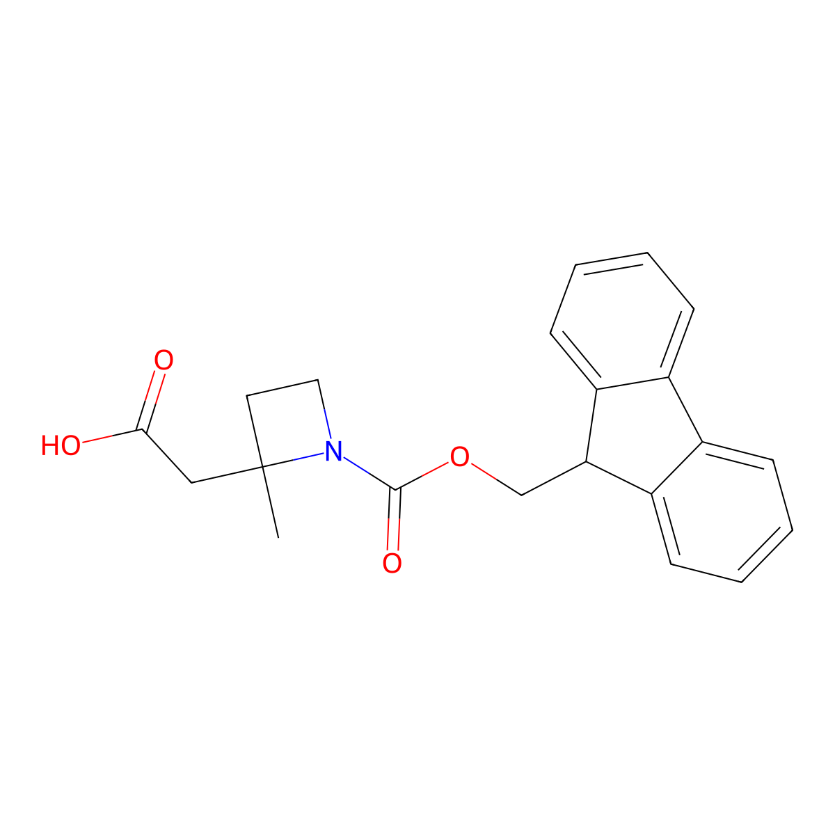 2-(1-{[(9H-fluoren-9-yl)methoxy]carbonyl}-2-methylazetidin-2-yl)acetic acid molecular structure, CAS 2580209-16-9