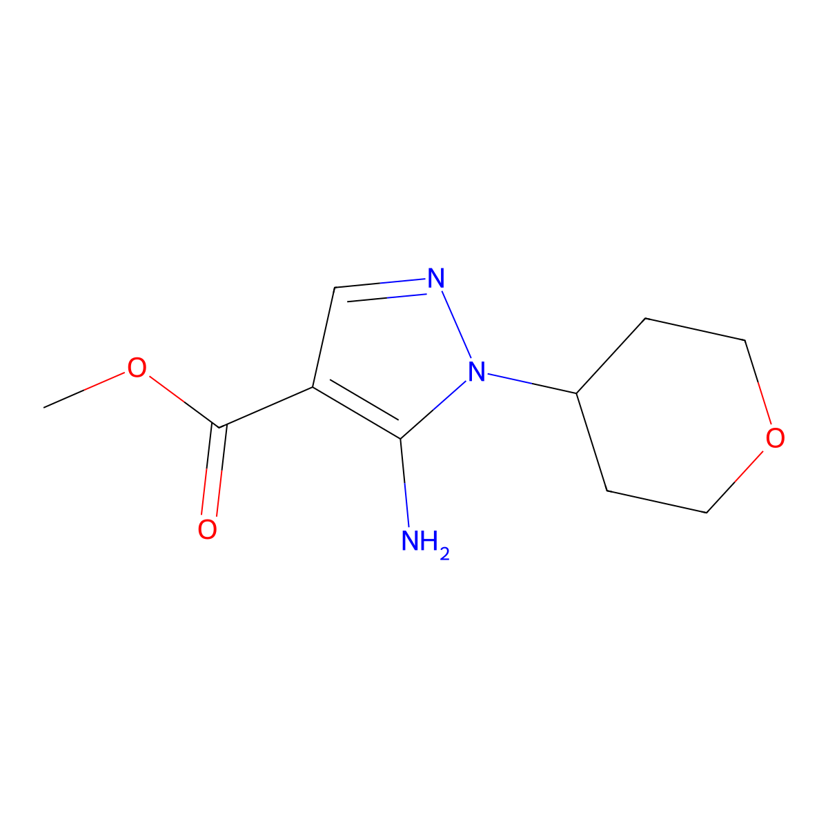 methyl 5-amino-1-(oxan-4-yl)-1H-pyrazole-4-carboxylate molecular structure, CAS 2580209-37-4