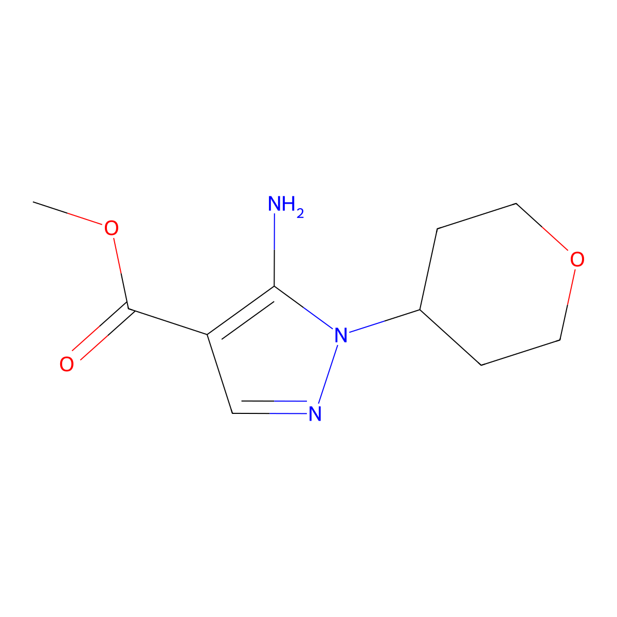 methyl 5-amino-1-(oxan-4-yl)-1H-pyrazole-4-carboxylate molecular structure, CAS 2580209-37-4