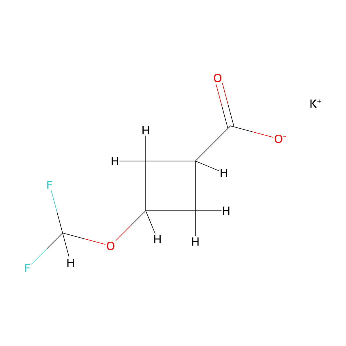 Potassium 3-(difluoromethoxy)cyclobutane-1-carboxylate molecular structure, CAS 2580209-57-8