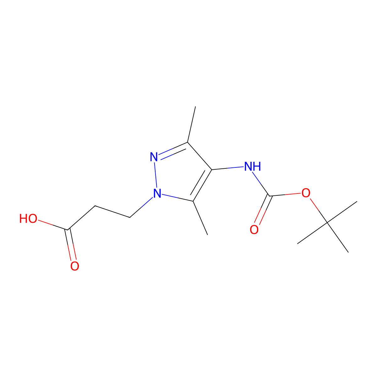 3-(4-{[(tert-butoxy)carbonyl]amino}-3,5-dimethyl-1H-pyrazol-1-yl)propanoic acid molecular structure, CAS 2580209-81-8
