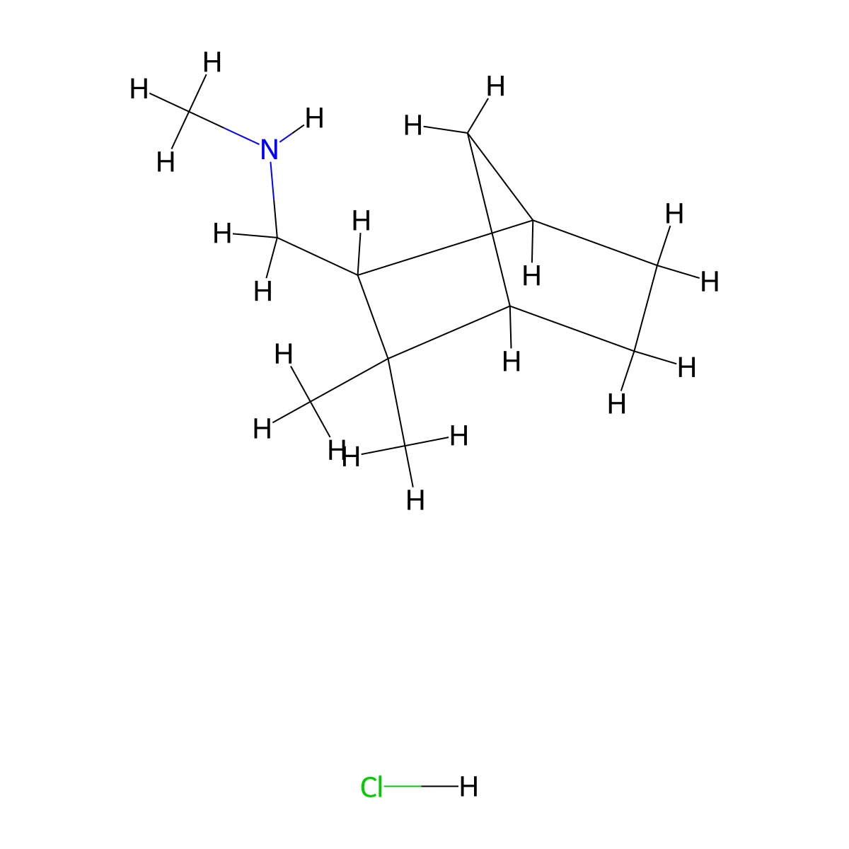 ((3,3-Dimethylbicyclo(2.2.1)heptan-2-yl)methyl)(methyl)amine hydrochloride molecular structure, CAS 2580209-84-1