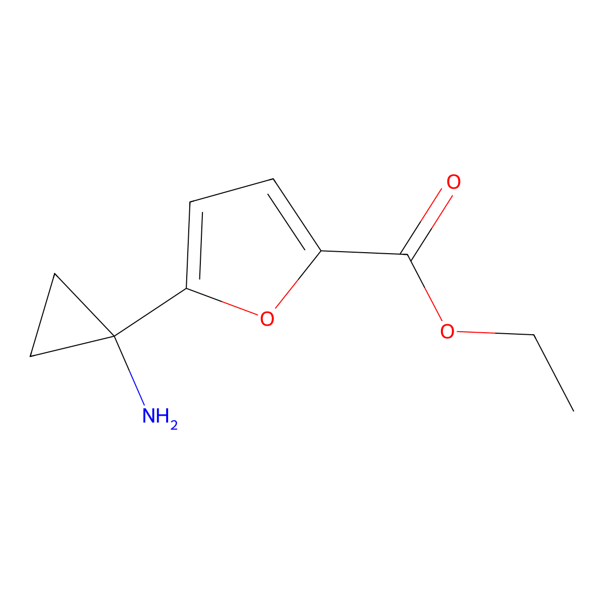 Ethyl 5-(1-aminocyclopropyl)furan-2-carboxylate molecular structure, CAS 2580209-87-4