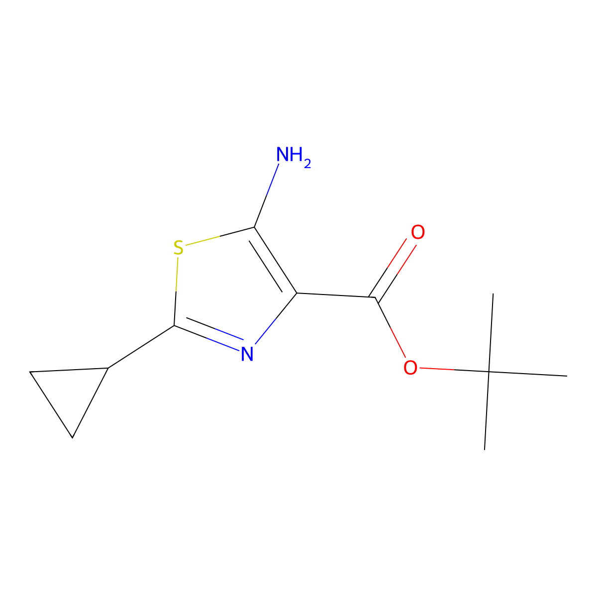Tert-butyl 5-amino-2-cyclopropyl-1,3-thiazole-4-carboxylate molecular structure, CAS 2580209-91-0