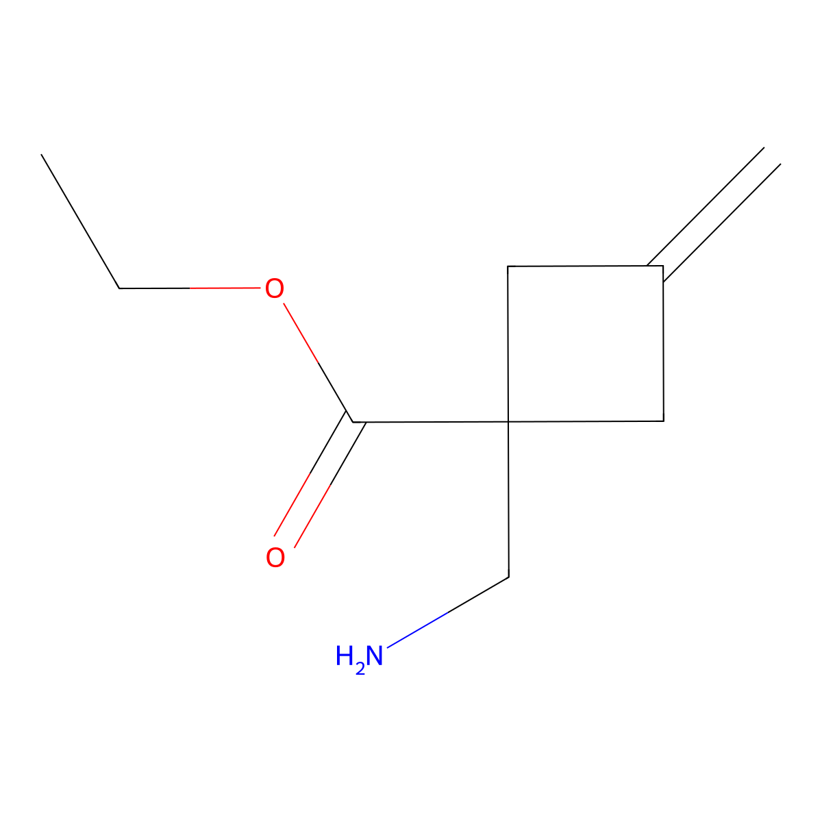 Ethyl 1-(aminomethyl)-3-methylidenecyclobutane-1-carboxylate molecular structure, CAS 2580209-96-5