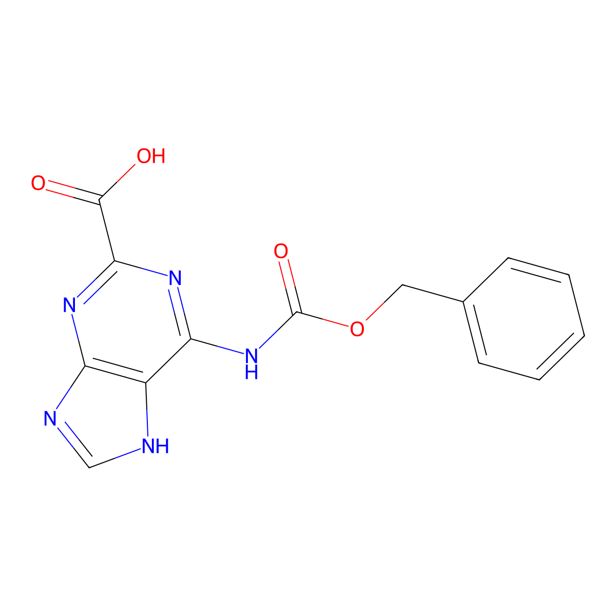 6-{[(benzyloxy)carbonyl]amino}-1H-purine-2-carboxylic acid molecular structure, CAS 2580210-01-9