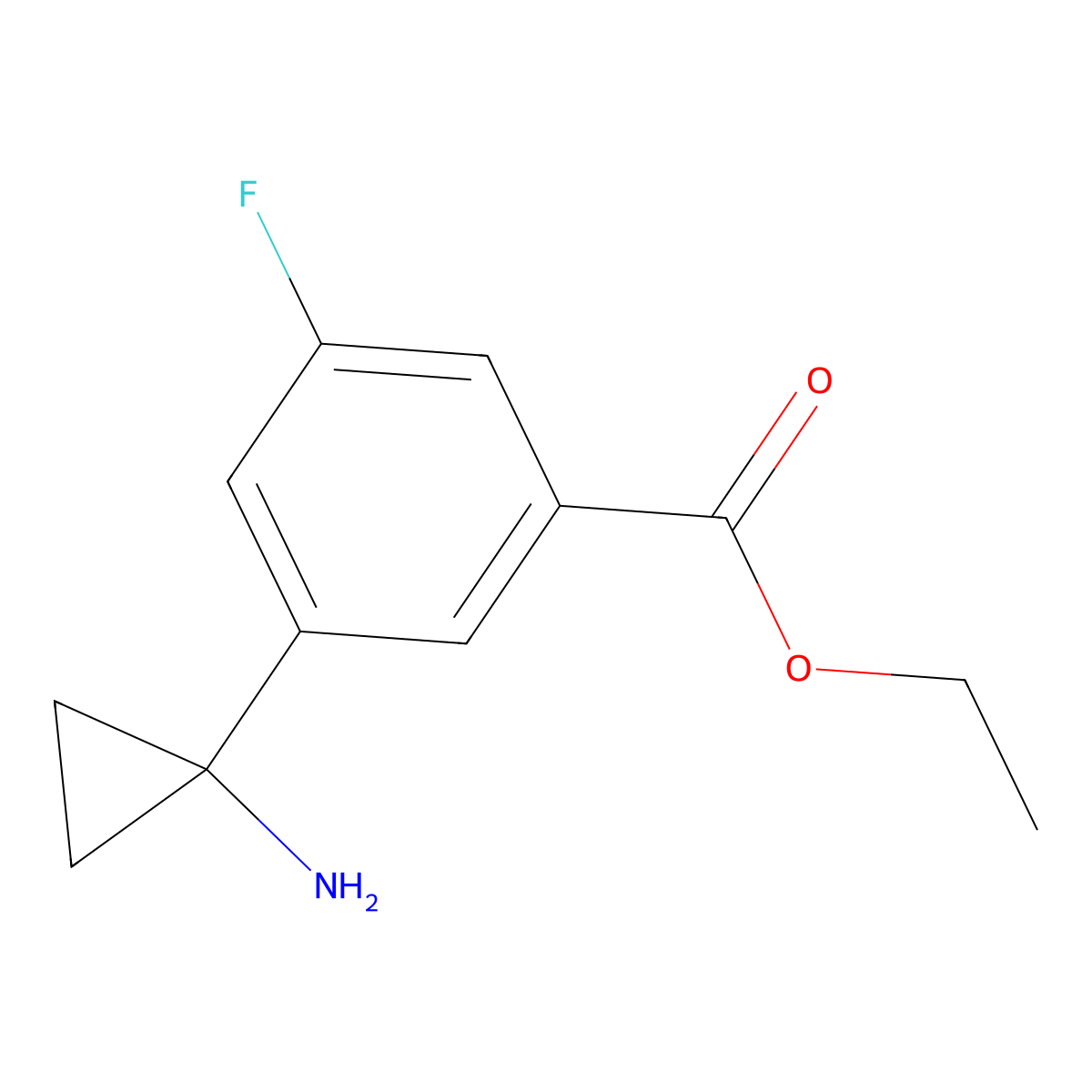 Ethyl 3-(1-aminocyclopropyl)-5-fluorobenzoate molecular structure, CAS 2580210-23-5