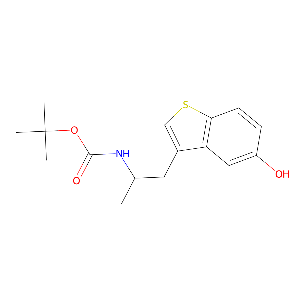 tert-butyl N-[1-(5-hydroxy-1-benzothiophen-3-yl)propan-2-yl]carbamate molecular structure, CAS 2580210-24-6