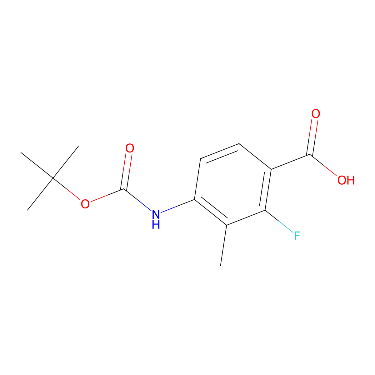 4-{[(Tert-butoxy)carbonyl]amino}-2-fluoro-3-methylbenzoic acid molecular structure, CAS 2580210-47-3