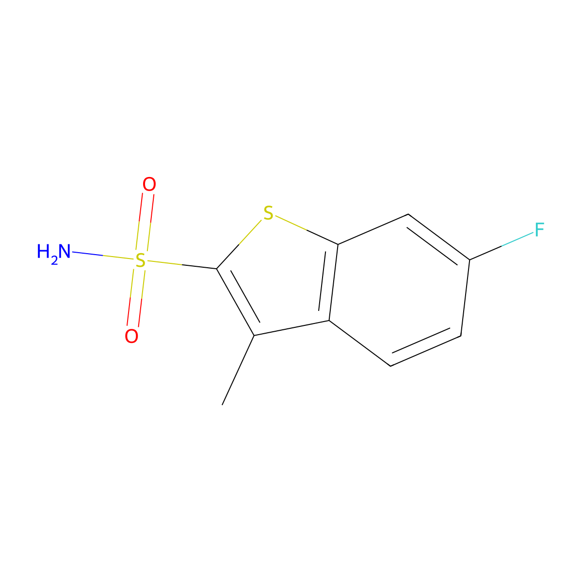 6-Fluoro-3-methyl-1-benzothiophene-2-sulfonamide molecular structure, CAS 2580210-54-2