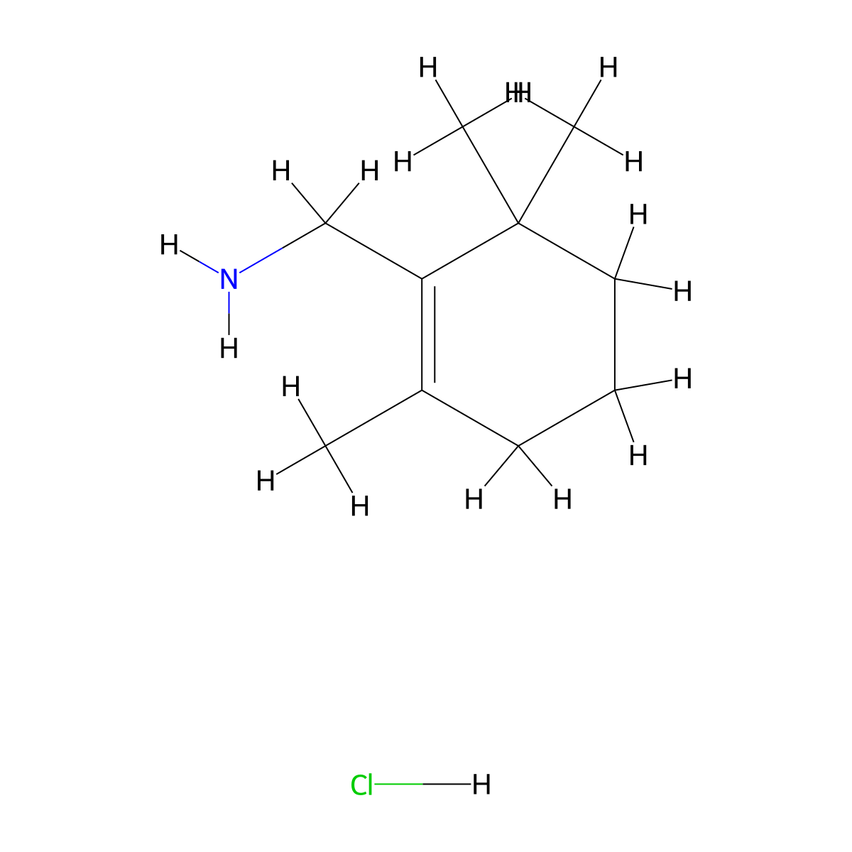 (2,6,6-Trimethylcyclohexen-1-yl)methanamine;hydrochloride molecular structure, CAS 2580210-55-3