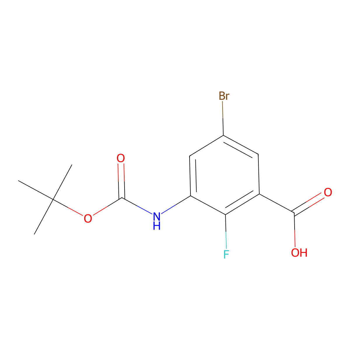 5-Bromo-3-{[(tert-butoxy)carbonyl]amino}-2-fluorobenzoic acid molecular structure, CAS 2580210-75-7
