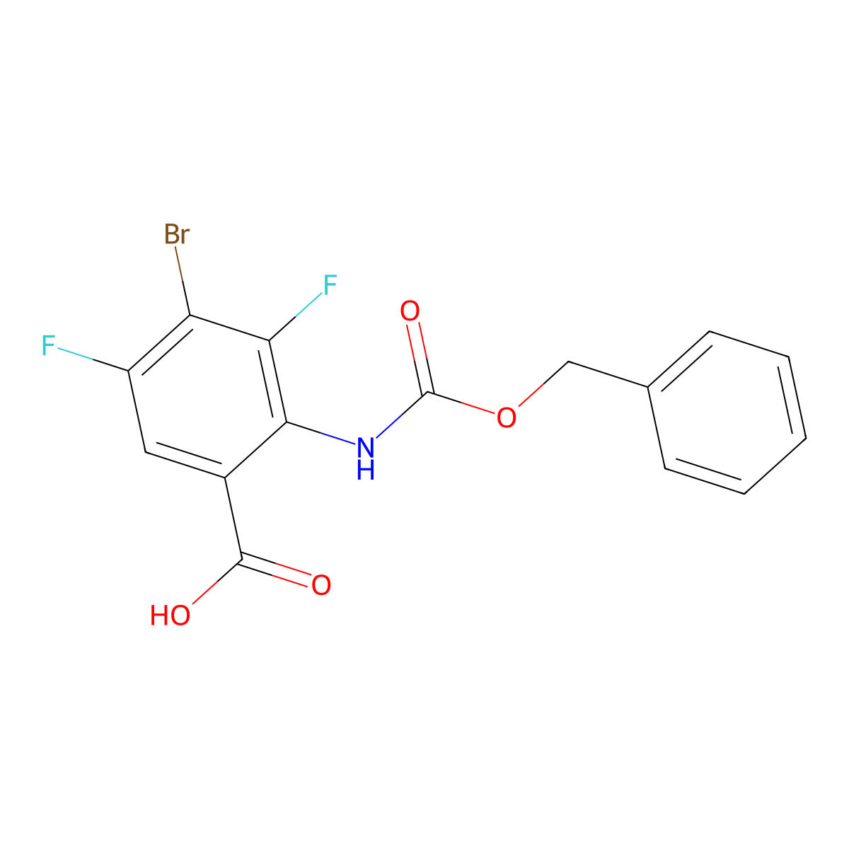 2-{[(Benzyloxy)carbonyl]amino}-4-bromo-3,5-difluorobenzoic acid molecular structure, CAS 2580210-85-9
