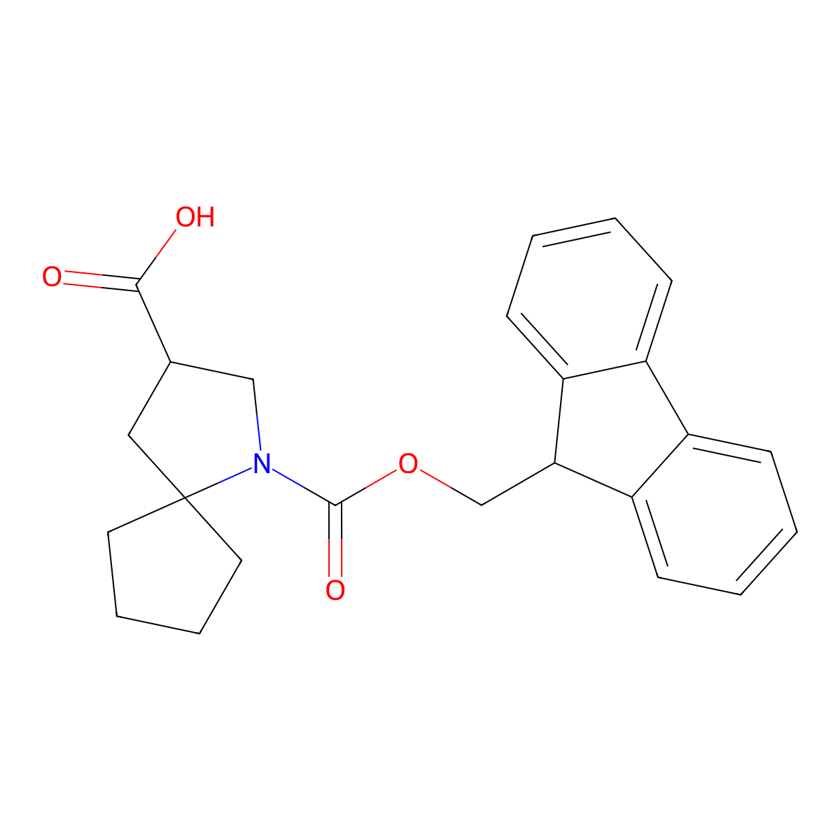 1-{[(9H-fluoren-9-yl)methoxy]carbonyl}-1-azaspiro[4.4]nonane-3-carboxylic acid molecular structure, CAS 2580210-90-6