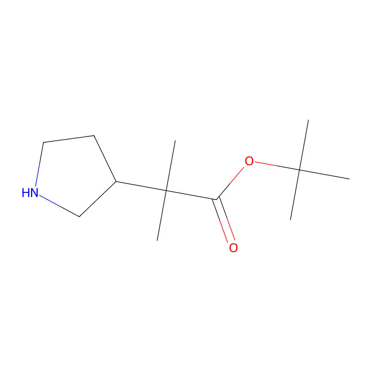 Tert-butyl 2-methyl-2-(pyrrolidin-3-yl)propanoate molecular structure, CAS 2580210-93-9